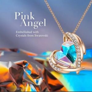 Rose Gold Rainbow Heart Swarovski Crystals Necklace